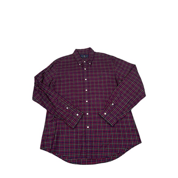 Polo Ralph Lauren Button Shirt XL Medium Red Blue Plaid Tartan Green‎ Pony Mens - Picture 1 of 4